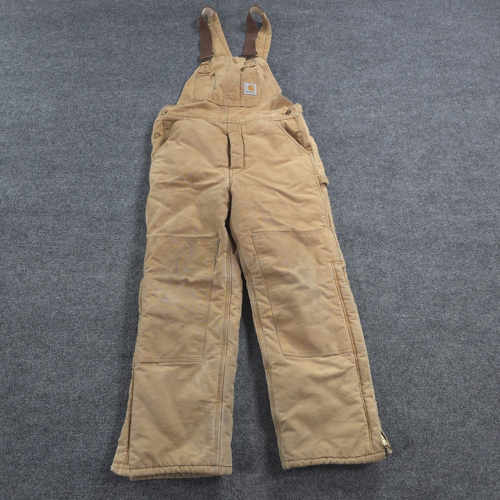Vintage Carhartt Overalls Mens Brown Duck Canvas Bib Insulated Double Knee Work